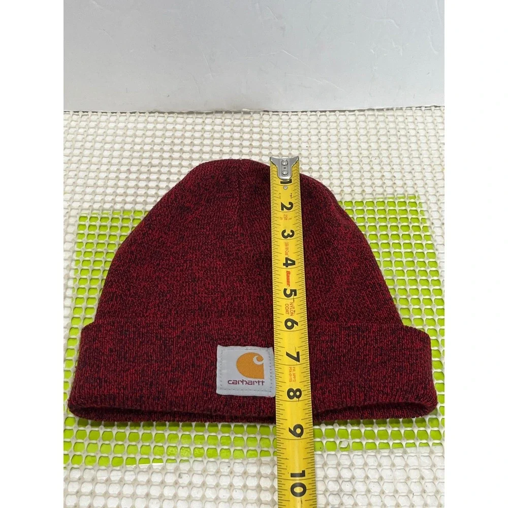 Carhartt Knit Cuffed Beanie Hat Burgundy Red Heather Marl Logo Patch EUC